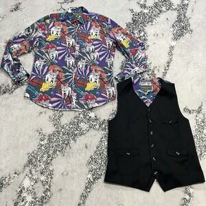 Paisley & Gray Slim Fit Shirt Vest Set Mens L 17 Colorful Print Button Up